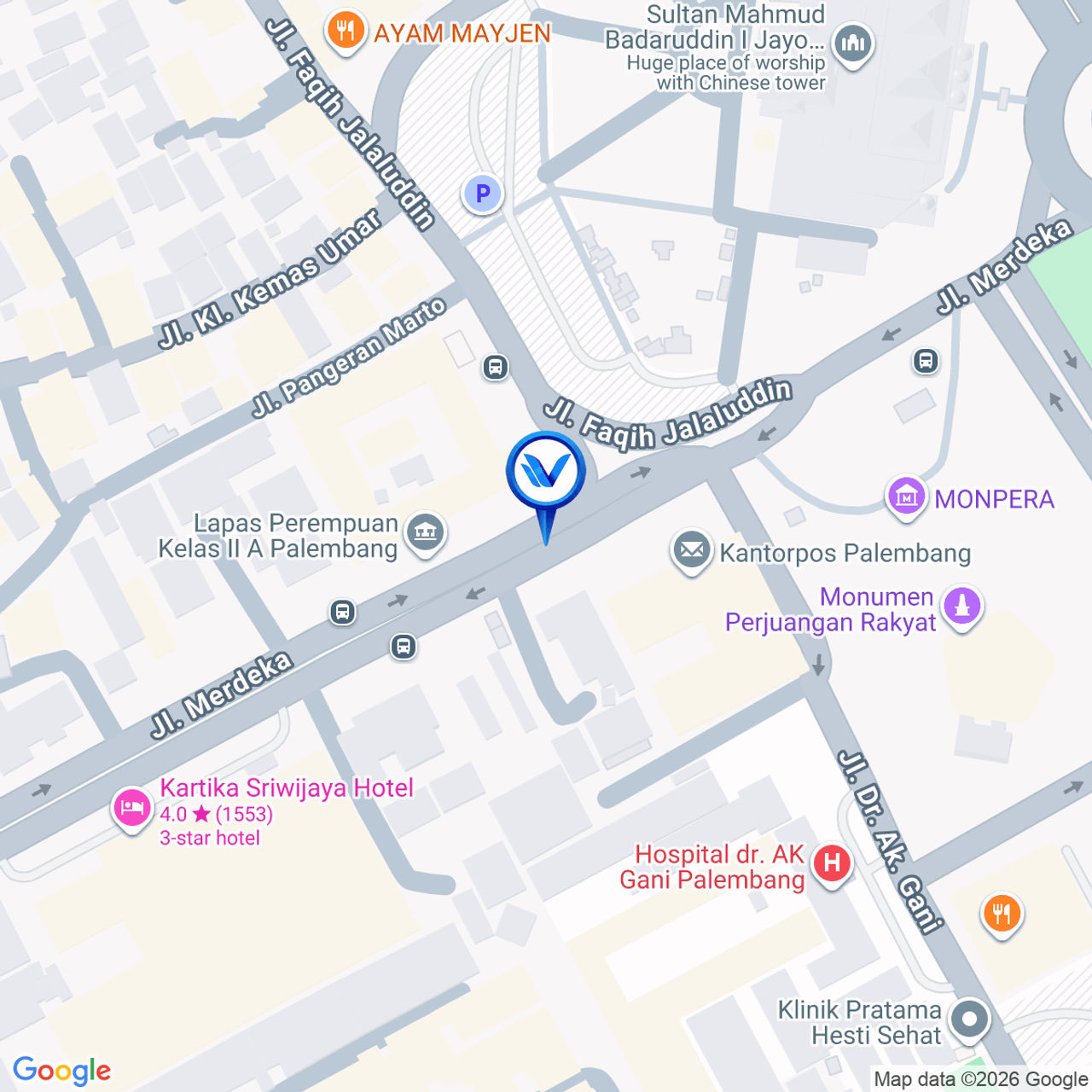 Peta Lokasi JL. MERDEKA (DEPAN KANTOR POS/TELKOM), PALEMBANG