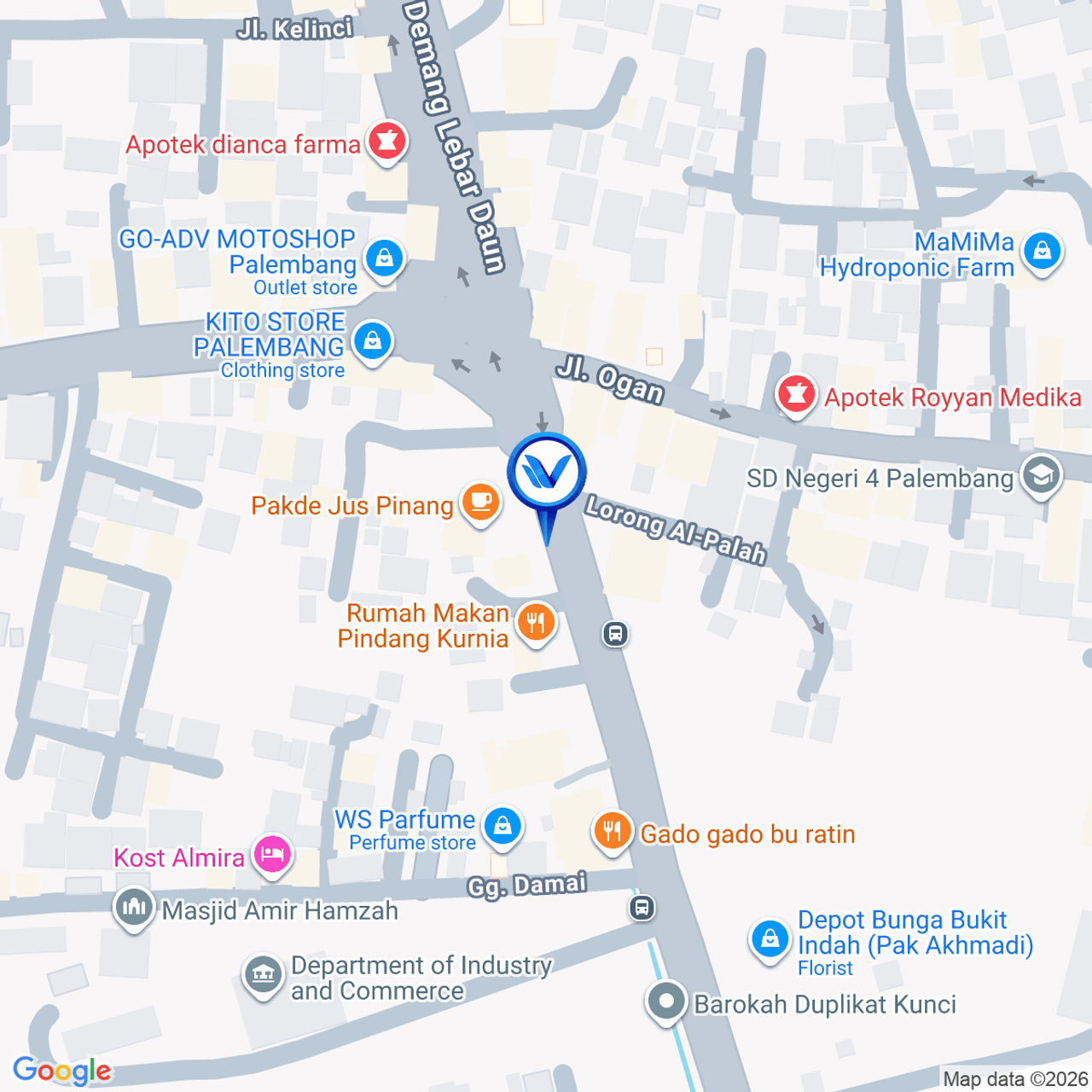 Peta Lokasi JL. Demang Lebar daun, Palembang