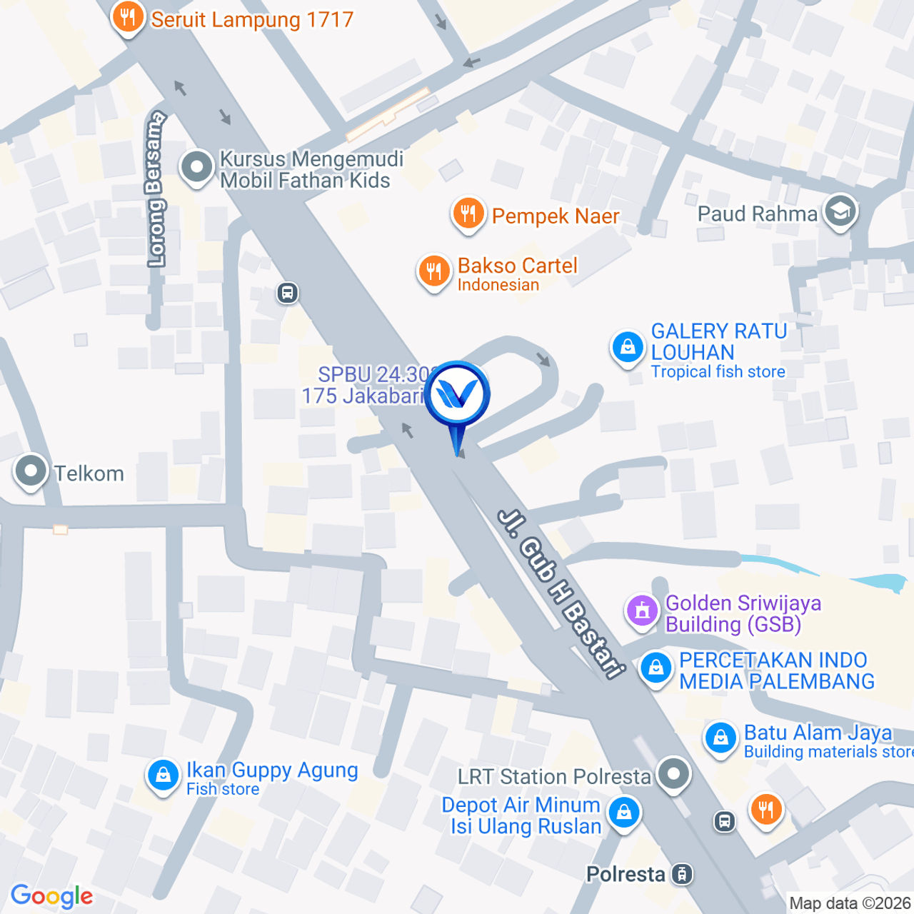 Peta Lokasi JL. Gub. H. Bastari ( menuju Gelora Sriwijaya stadion ), Palembang