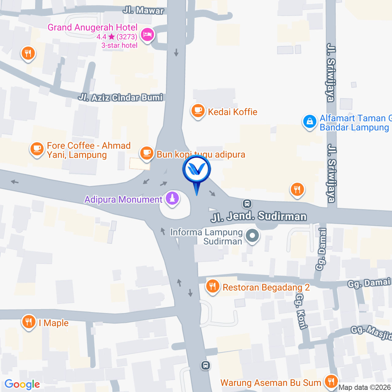 Peta Lokasi Jl. Bundaran Gajah ( Tugu Adipura), Lampung