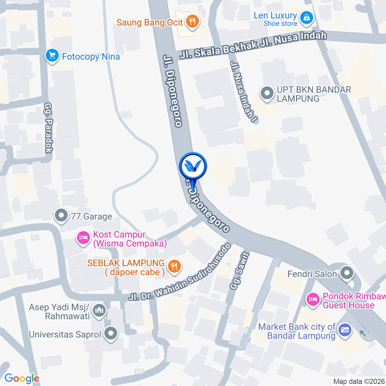 Peta Lokasi JL. Diponegoro (Gereja), Bandar Lampung