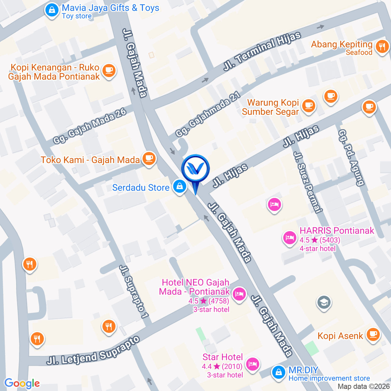Peta Lokasi Median JL. Gajah Mada - JL. Hijas, Pontianak