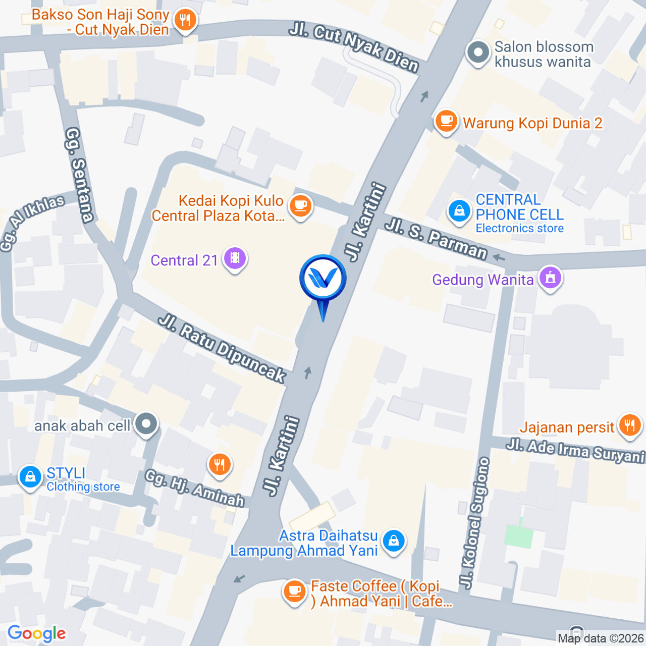 Peta Lokasi JL. RA KARTINI, DEPAN CENTRAL PLAZA, BANDAR LAMPUNG