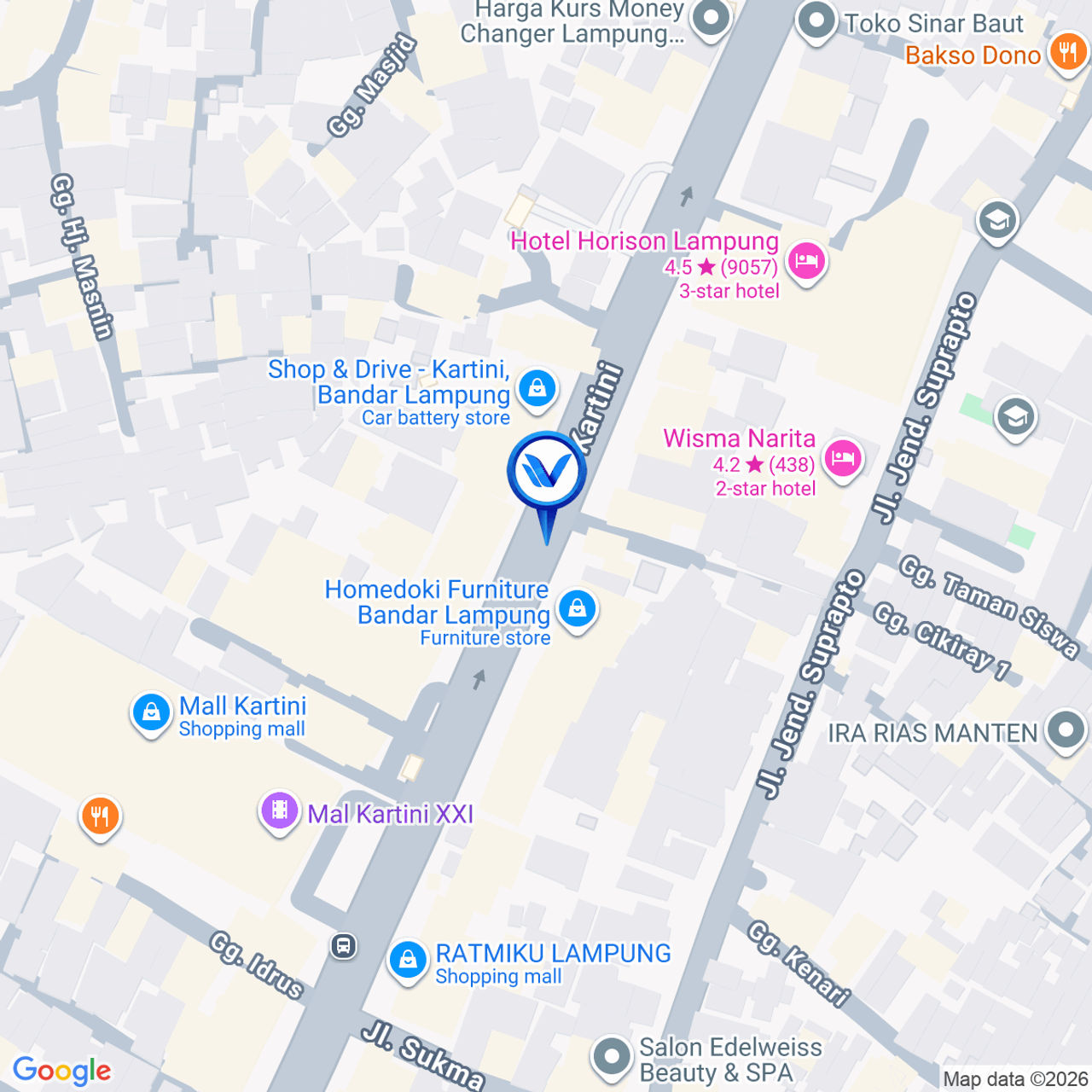 Peta Lokasi JL. RA KARTINI, BANK INDEX SEBELUM HORISON HOTEL, BANDAR LAMPUNG