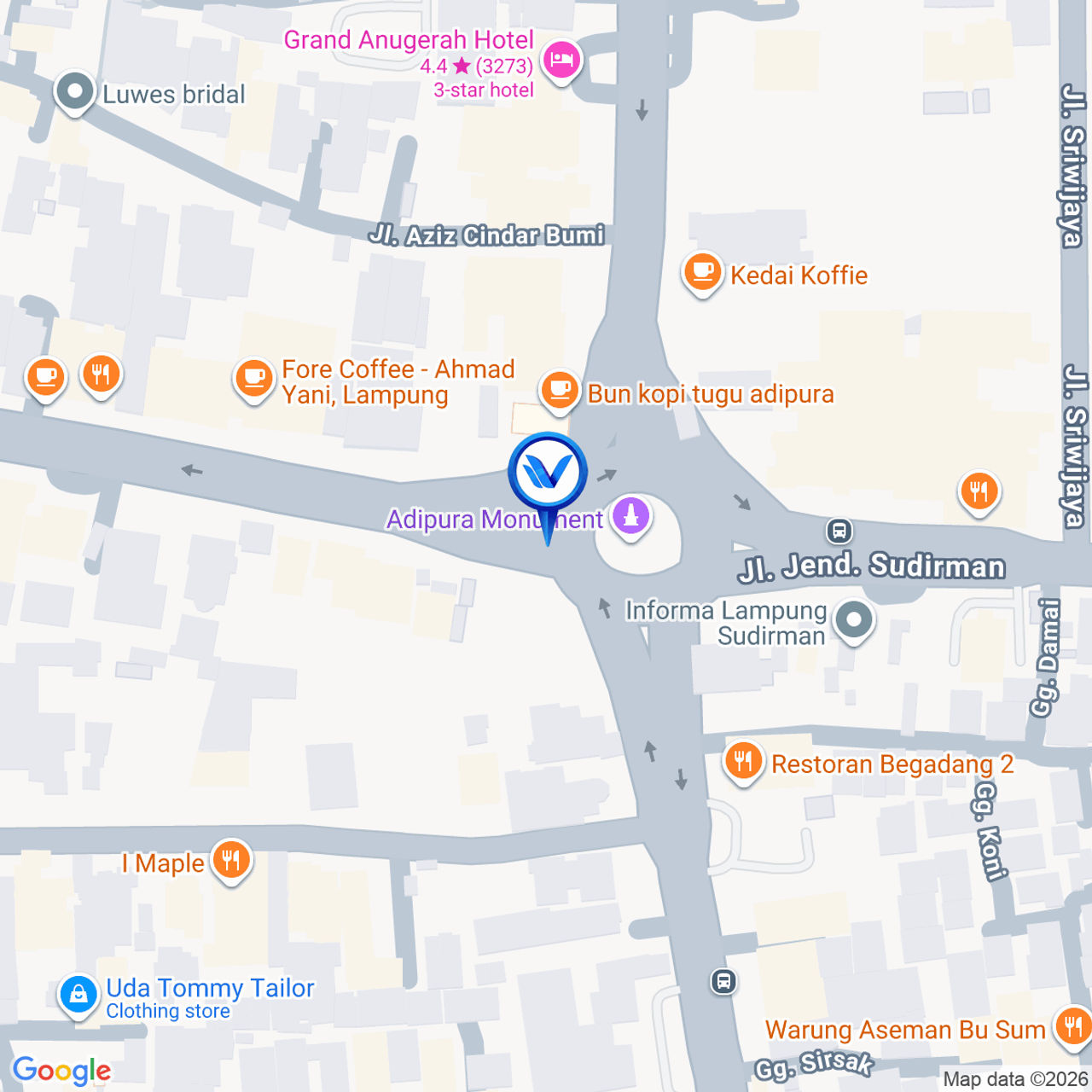 Peta Lokasi JL. Diponegoro - JL. A. Yani (Bundaran Gajah), Lampung