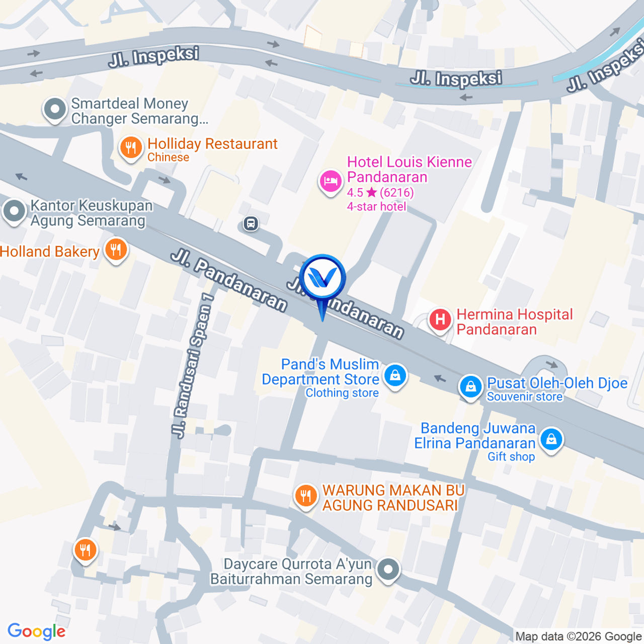 Peta Lokasi Jl. Pandanaran (Kaw. Pusat Oleh-oleh Semarang, Seberang Louis Kienne), Semarang