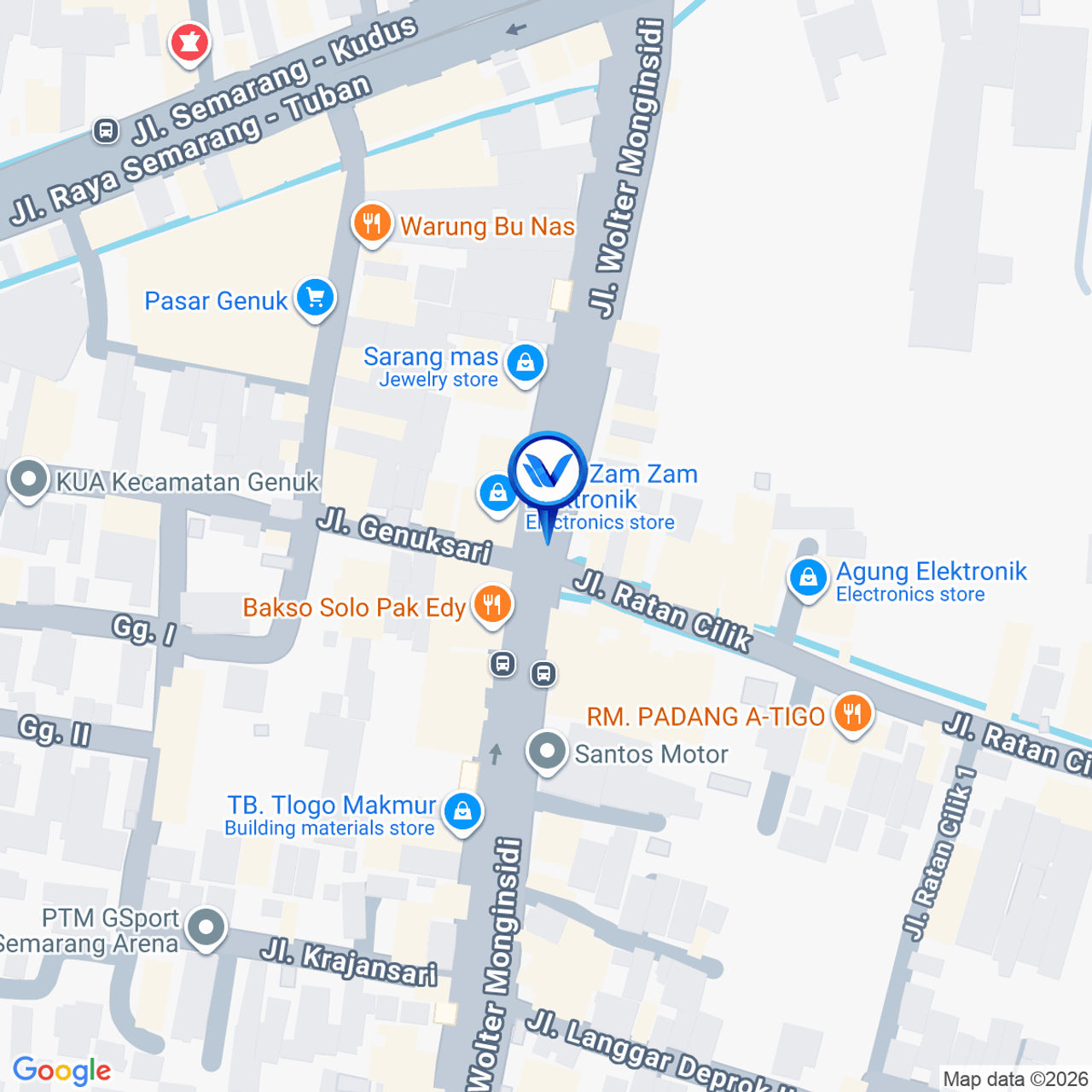 Peta Lokasi Jl. Wolter Monginsidi Perempatan Pasar Genuk, Semarang