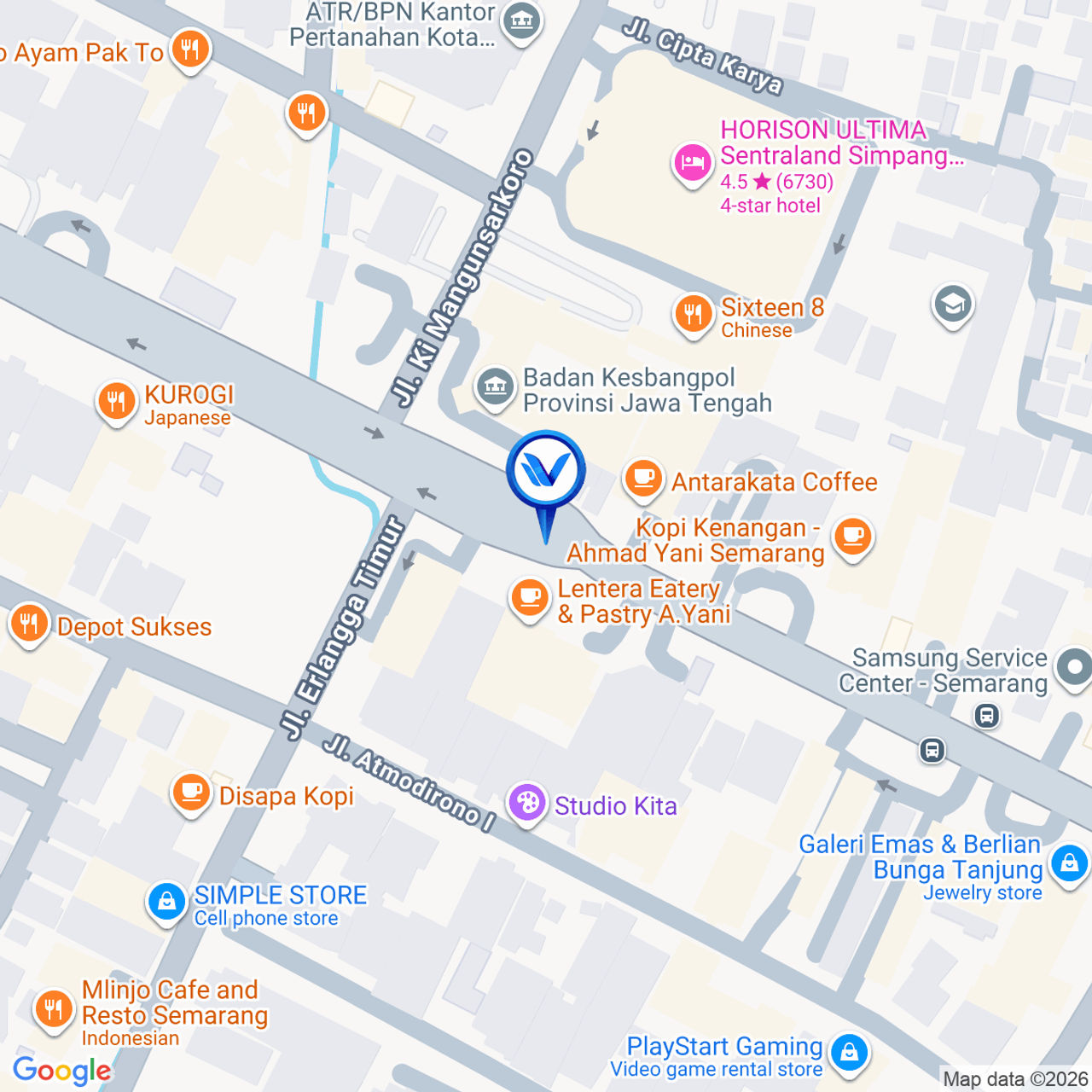Peta Lokasi Jl. A. Yani Semarang Perempatan Erlangga - Depan Hotel HAKA, Semarang
