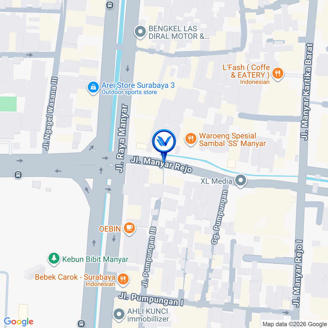Peta Lokasi Jl. Raya Manyar Kartika - Jl. Ngagel, Surabaya