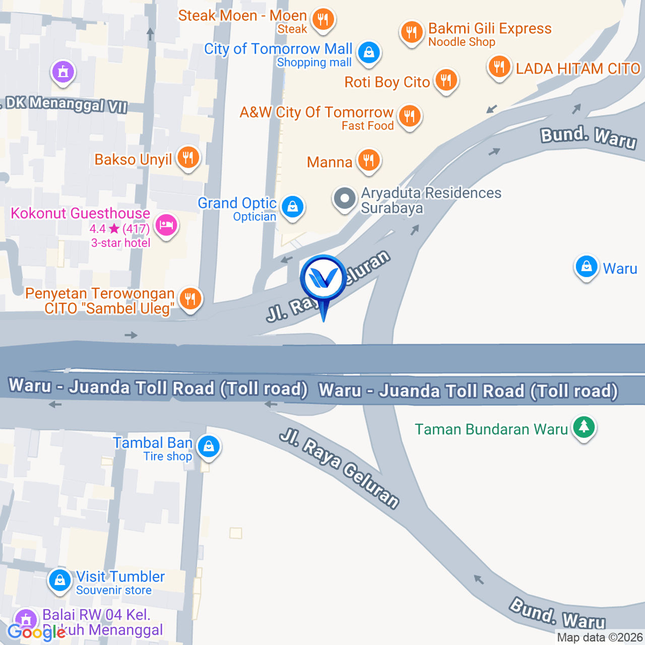 Peta Lokasi Jl. Bundaran Waru Sebelah City of Tommorow, Surabaya