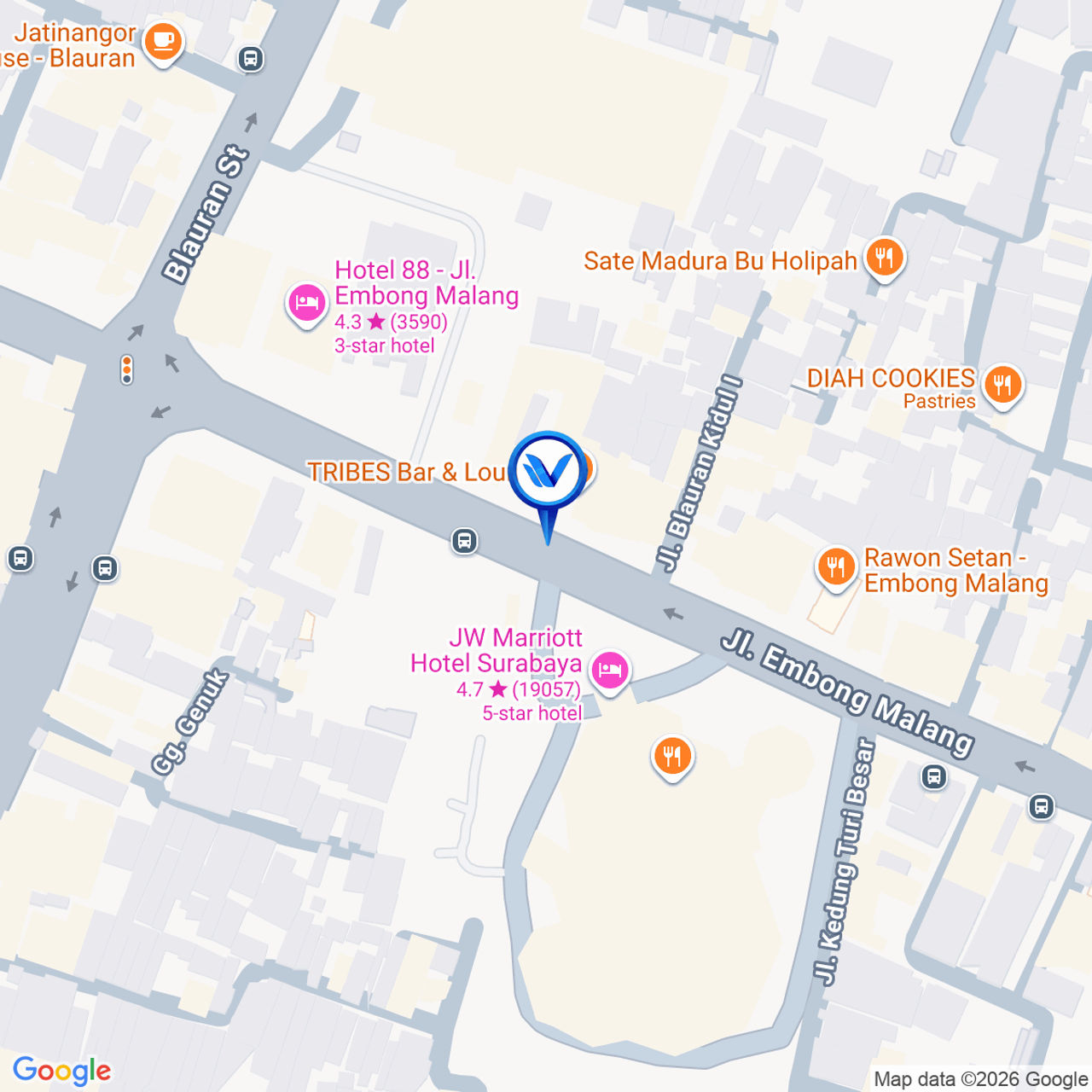 Peta Lokasi Jl. Embong Malang (Depan Hotel JW Marriot), Surabaya