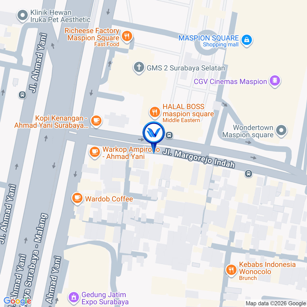 Peta Lokasi Pertigaan JL. A.Yani - Morgorejo (arah ke A.Yani), Surabaya