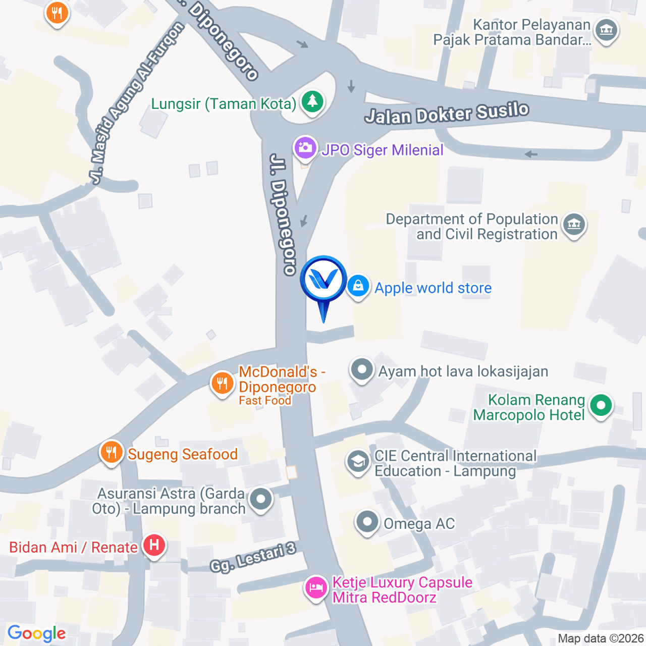 Peta Lokasi JL. P. DIPONEGORO TAMAN KOTA LUNGSIR KANTOR SATPOL PP, BANDAR LAMPUNG
