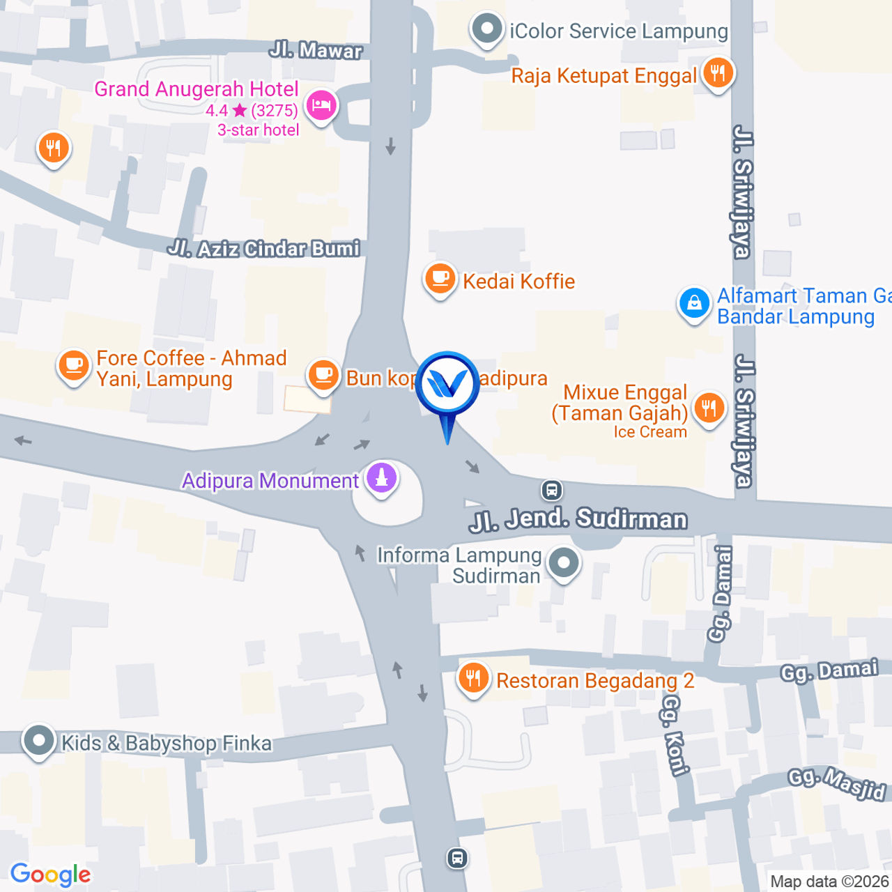 Peta Lokasi Jl. Raden Intan - Jl. Jend. Sudirman (Bundaran Gajah) 3, Bandar Lampung