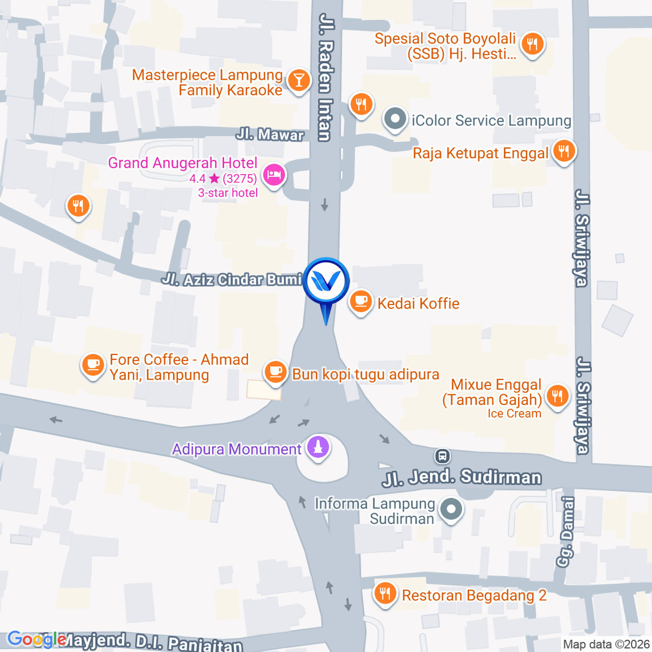 Peta Lokasi BUNDARAN GAJAH, TUGU ADIPURA DEPAN INFORMA / BANK LAMPUNG ENGGAL, BANDAR LAMPUNG