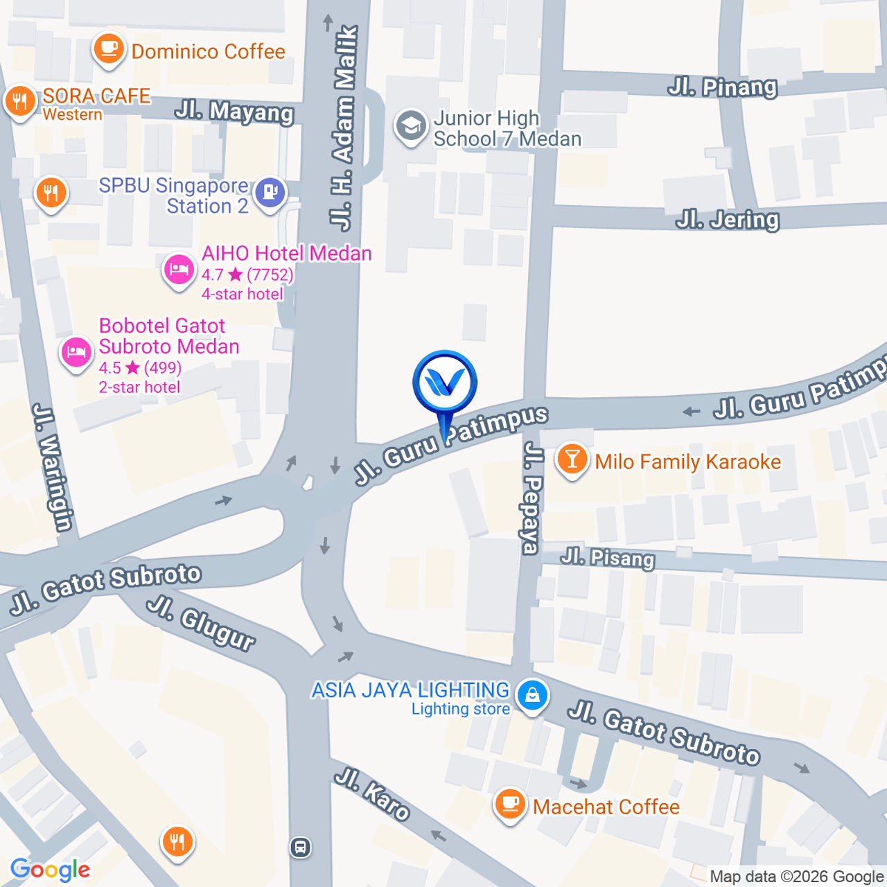 Peta Lokasi JL. Guru Patimpus (Samping Milo Karaoke), Medan