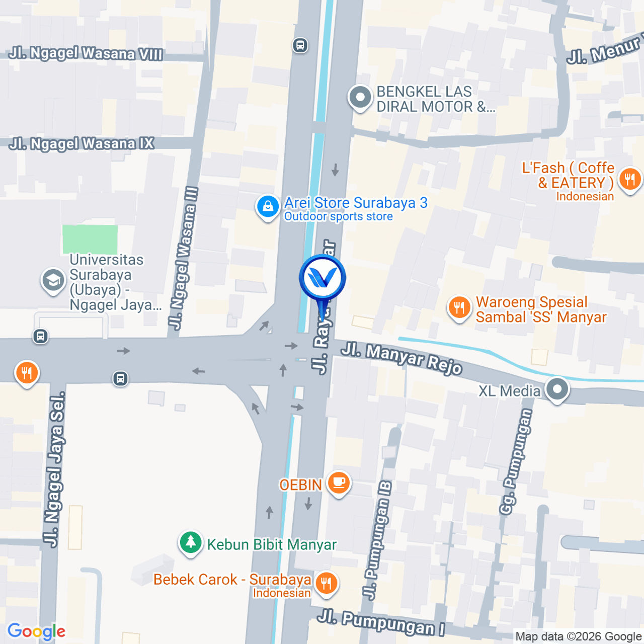 Peta Lokasi Jl. Manyar Perempatan Ngagel, Surabaya