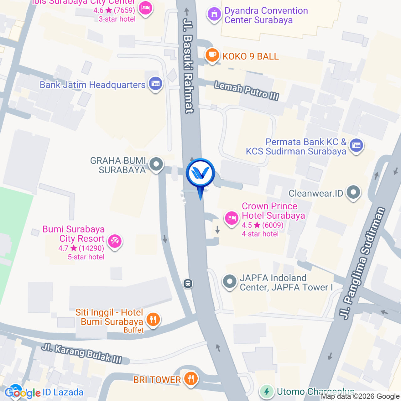 Peta Lokasi Jl. Basuki Rahmat (Depan Gedung Mandiri), Surabaya