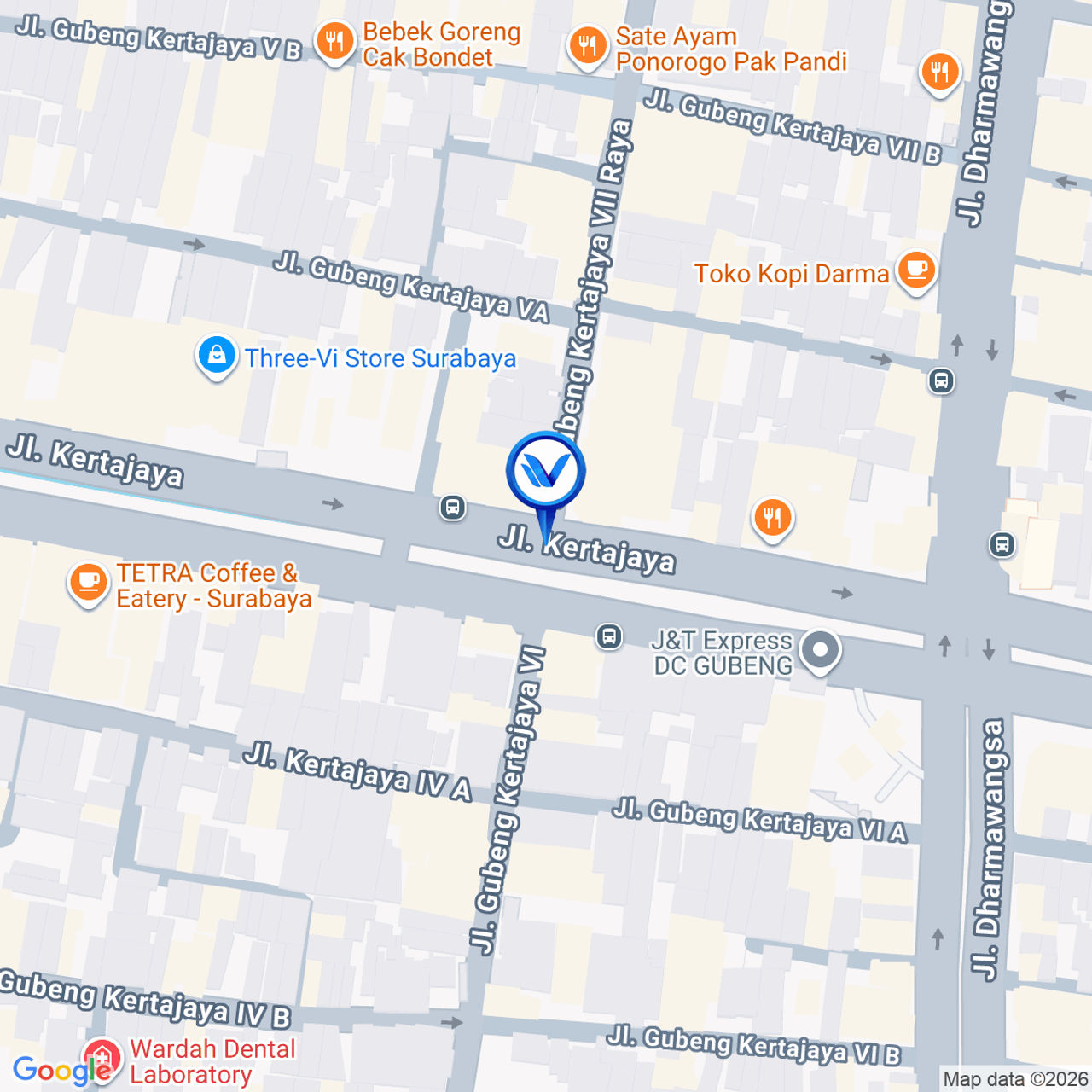 Peta Lokasi Perempatan Jl. Kertajaya - Jl. Dharmawangsa, Surabaya