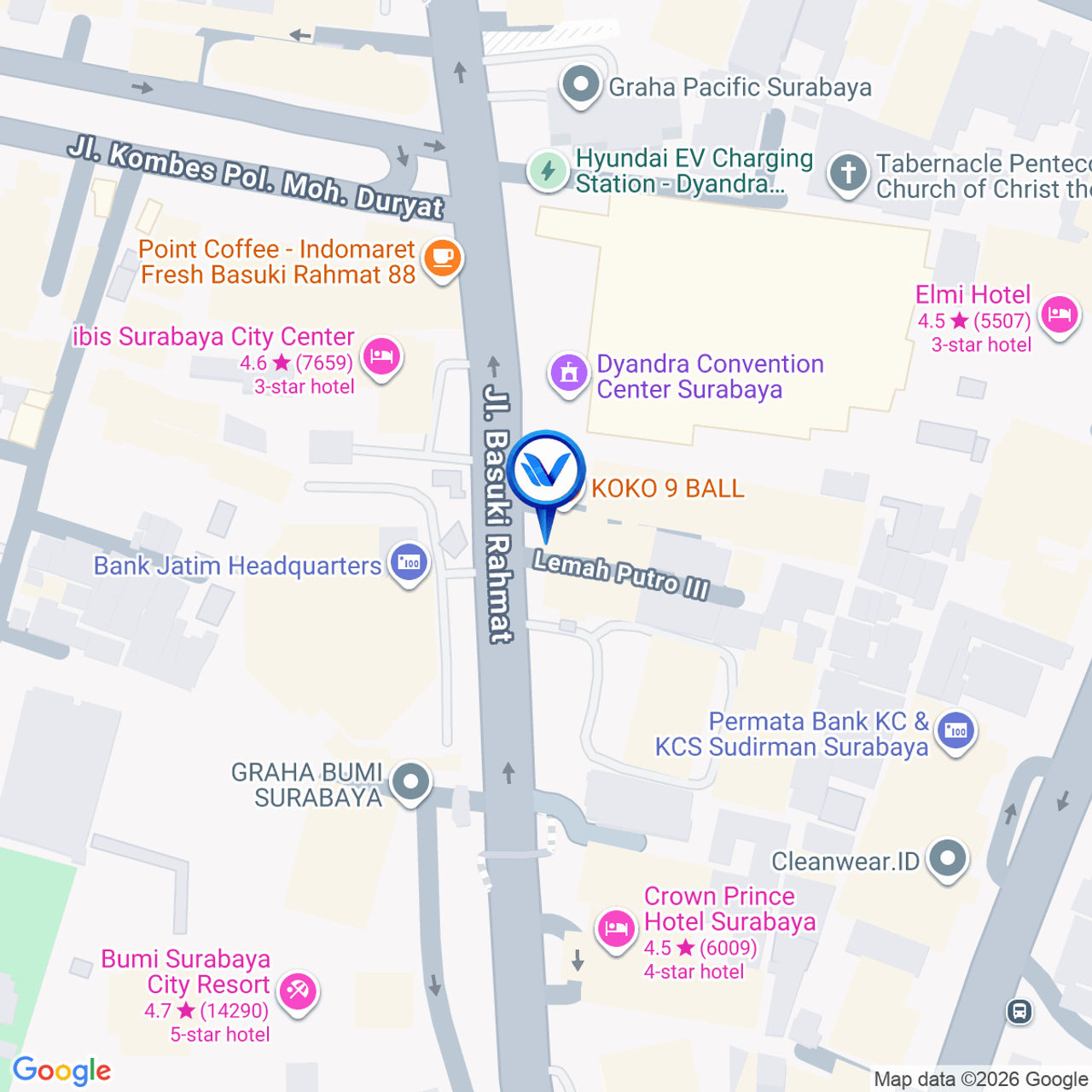Peta Lokasi Jl. Basuki Rahmat (Koko Perdana), Surabaya