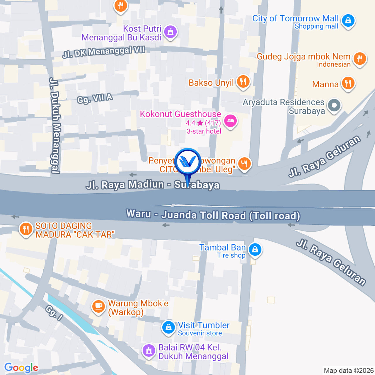 Peta Lokasi Area Bundaran Waru - Cito Mall, Surabaya