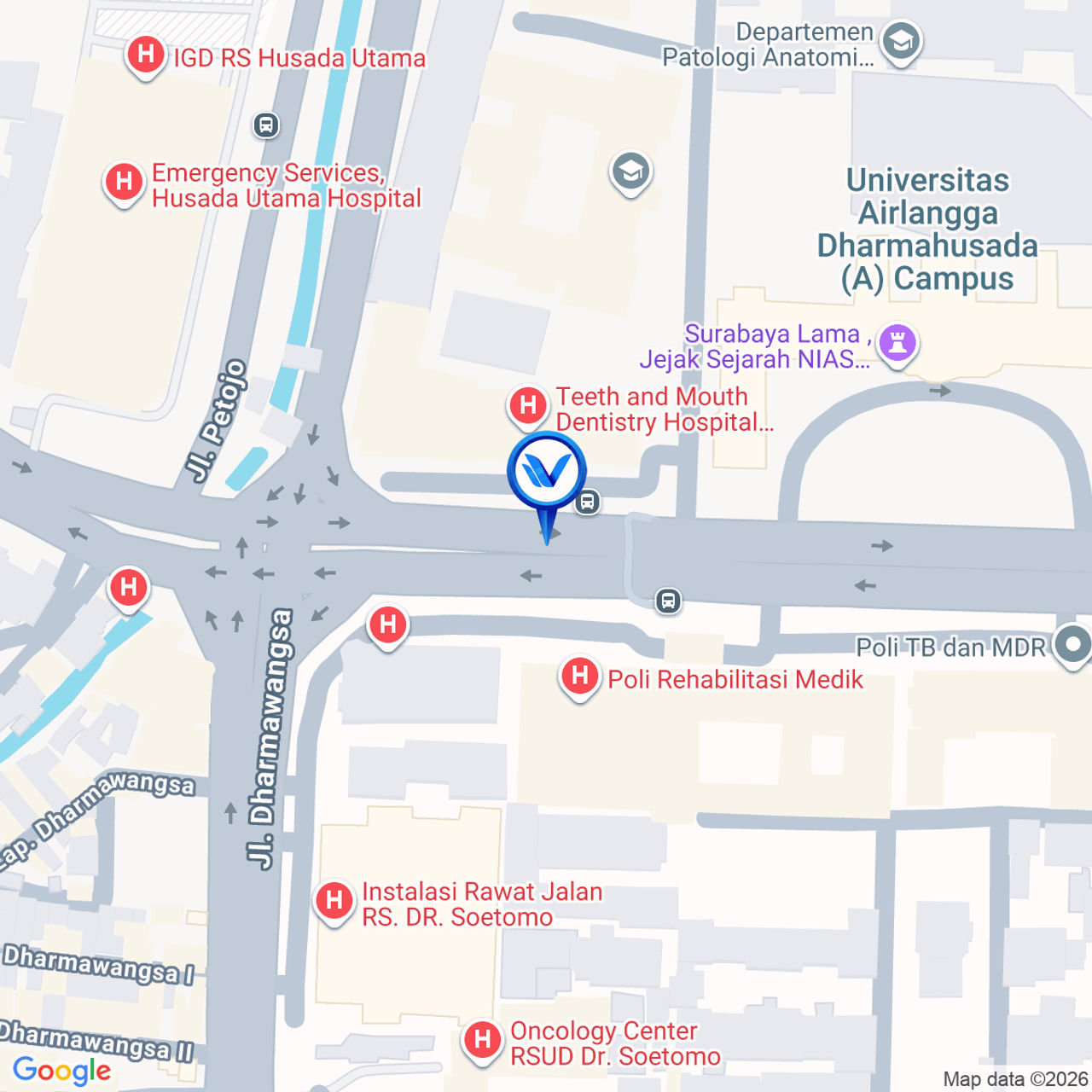 Peta Lokasi Jl. Prof. DR. Moestopo (Depan Univ Airlangga), Surabaya