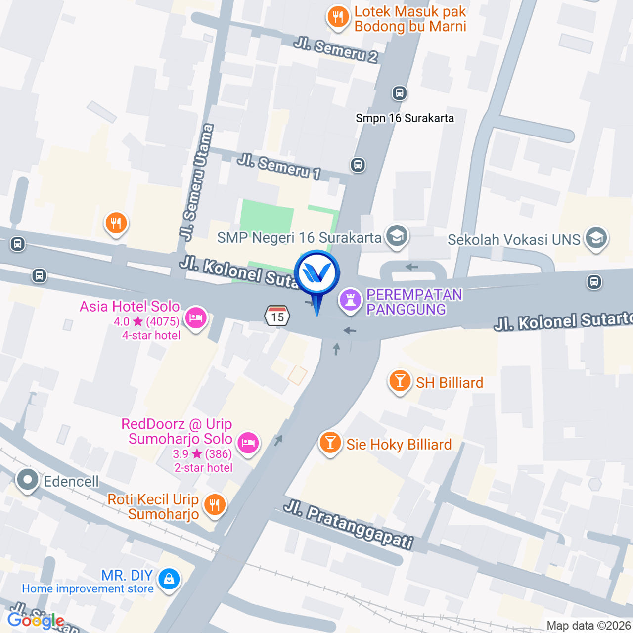 Peta Lokasi Jl. WolterMonginsidi, Depan Hotel Asia, Solo