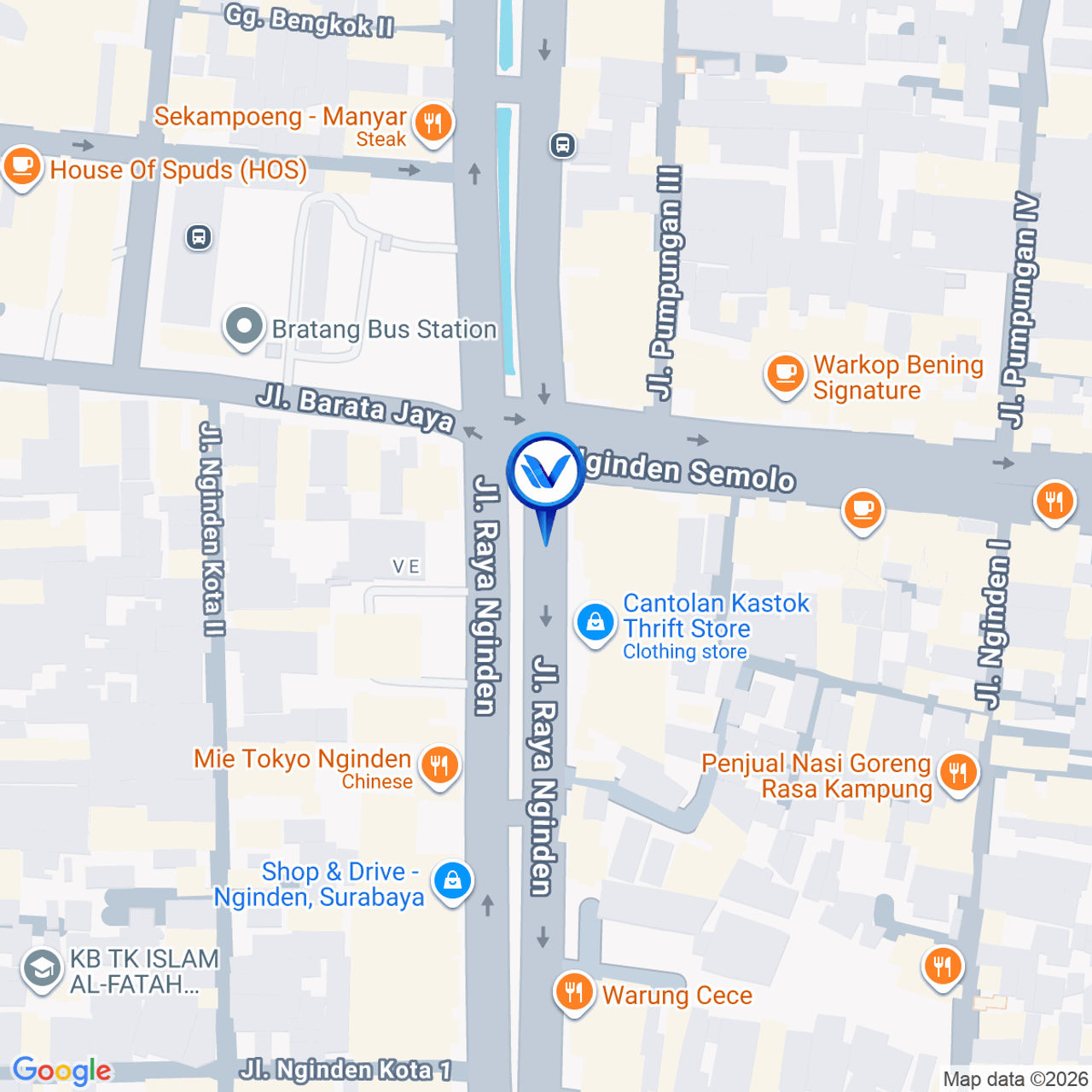 Peta Lokasi Perempatan Terminal Bratang Jl. Nginden - Jl. Semolowaru, Surabaya