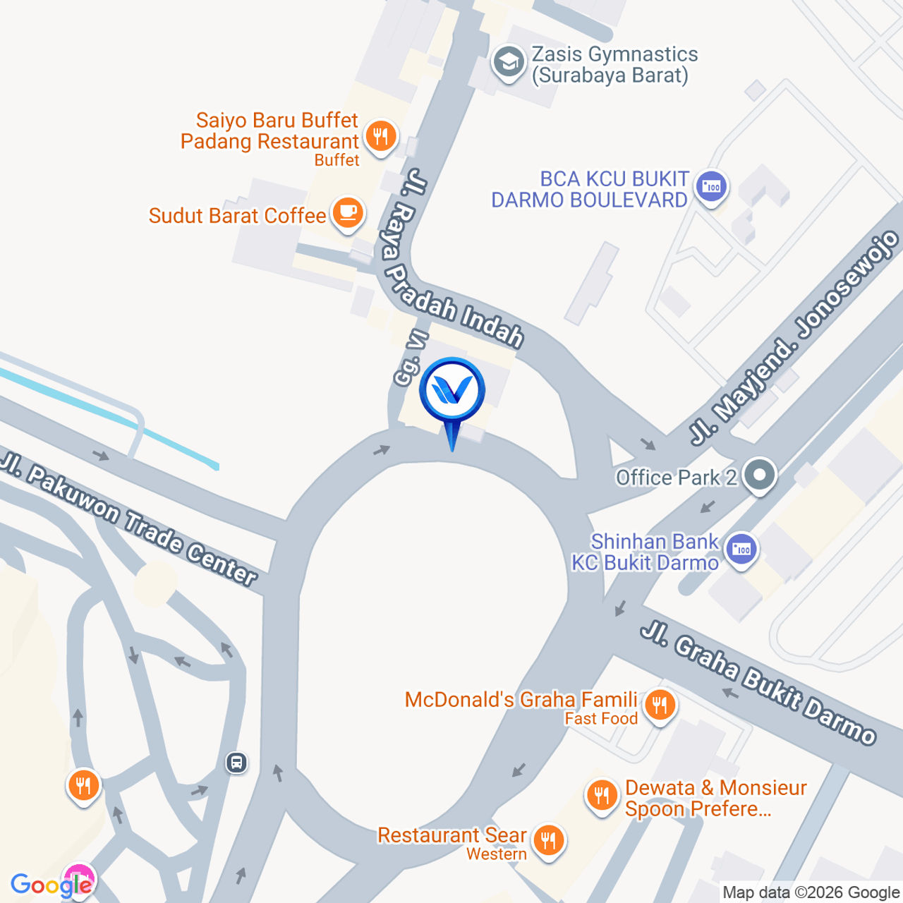 Peta Lokasi Bundaran Pakuwon Mall, Surabaya