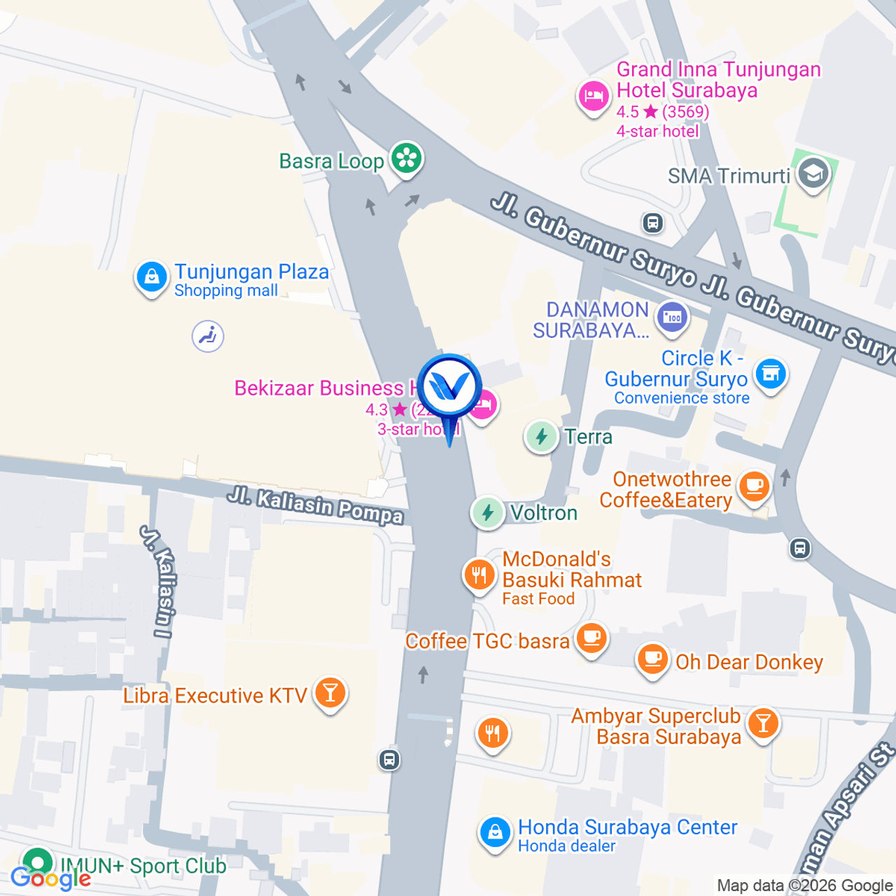 Peta Lokasi Jl. Basuki Rahmat (Tunjungan Plaza - Bekizaar Hotel), Surabaya