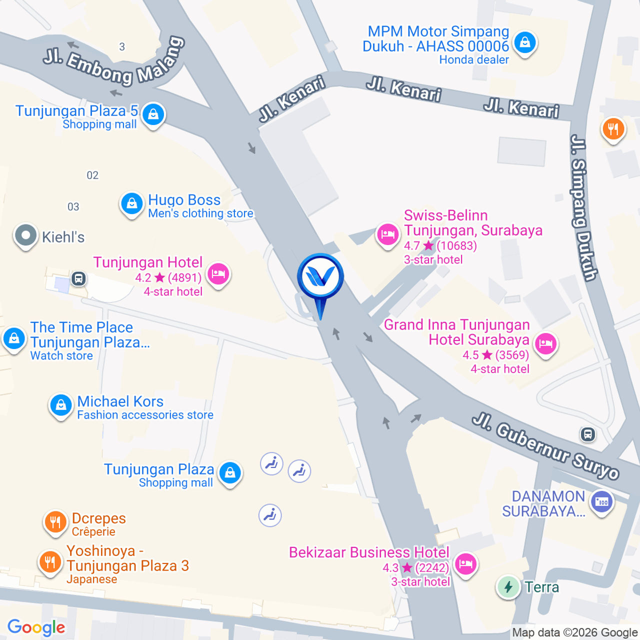 Peta Lokasi Jl. Basuki Rahmat (Hotel Tunjungan), Surabaya