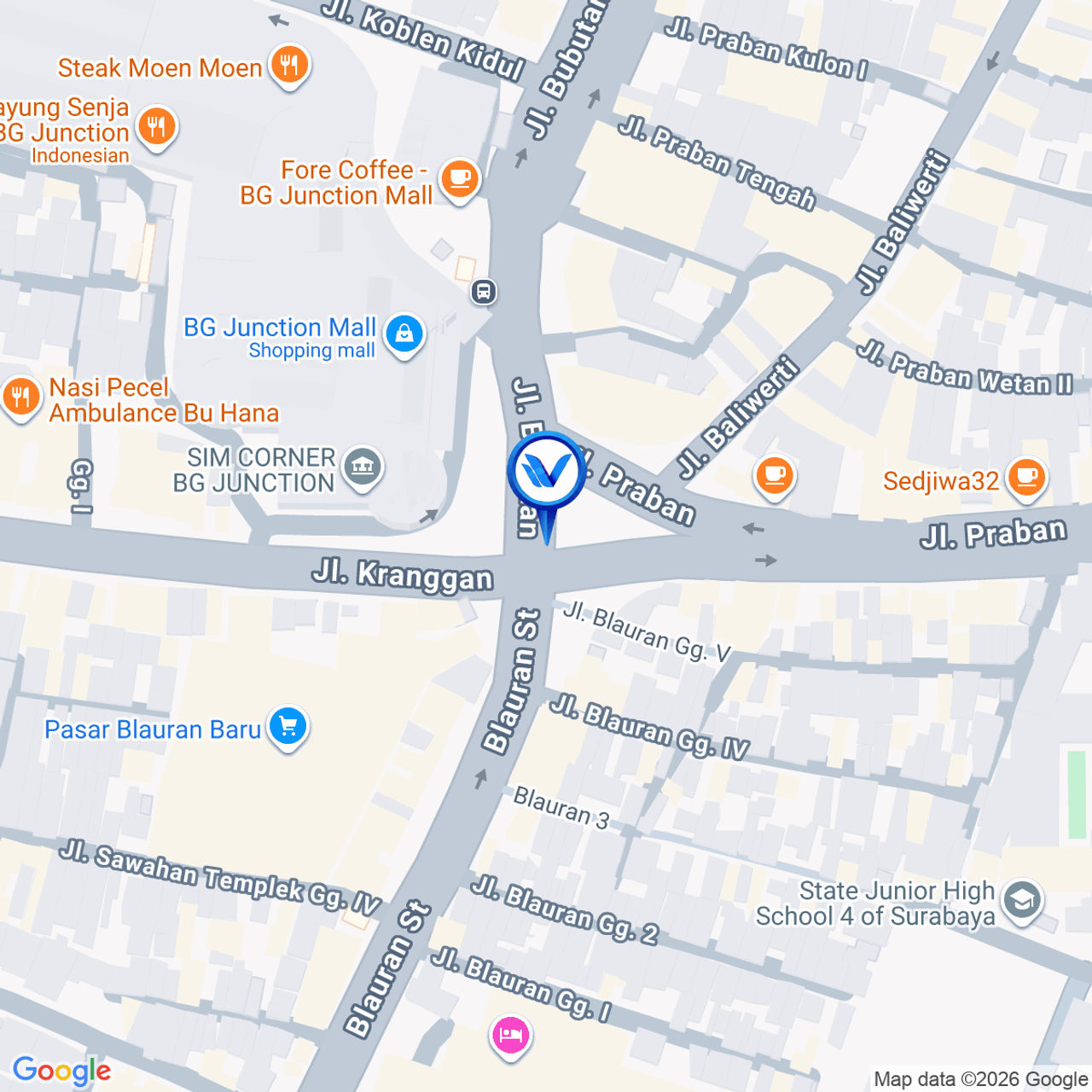 Peta Lokasi Jl. Blauran - Praban (BG Junction), Surabaya