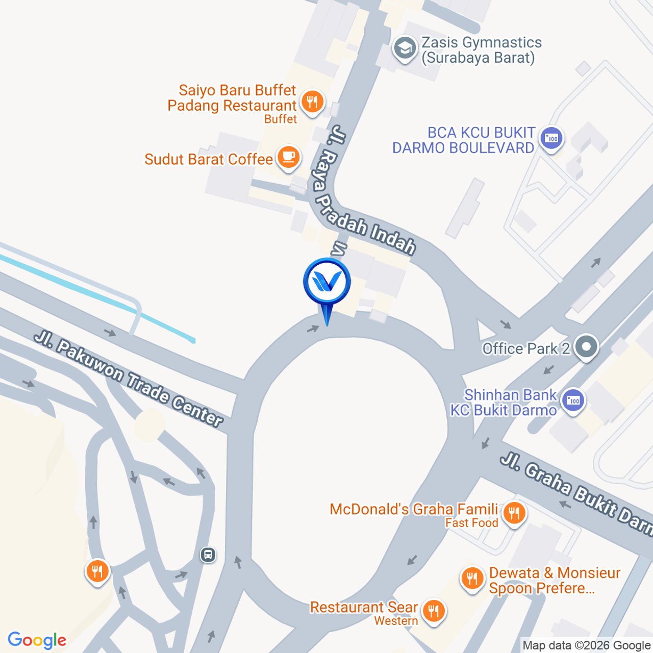 Peta Lokasi Prada Indah (Bundaran PTC), Surabaya