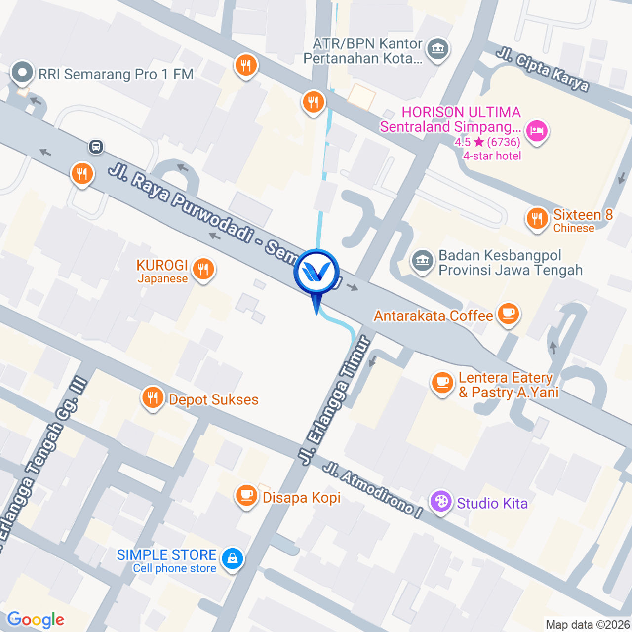 Peta Lokasi Jl. A Yani (Perempatan Erlangga), Semarang