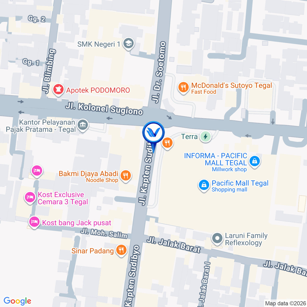 Peta Lokasi Jl. Kapten Sudibyo (Lampu Merah Perempatan Mall Pasifik), Tegal