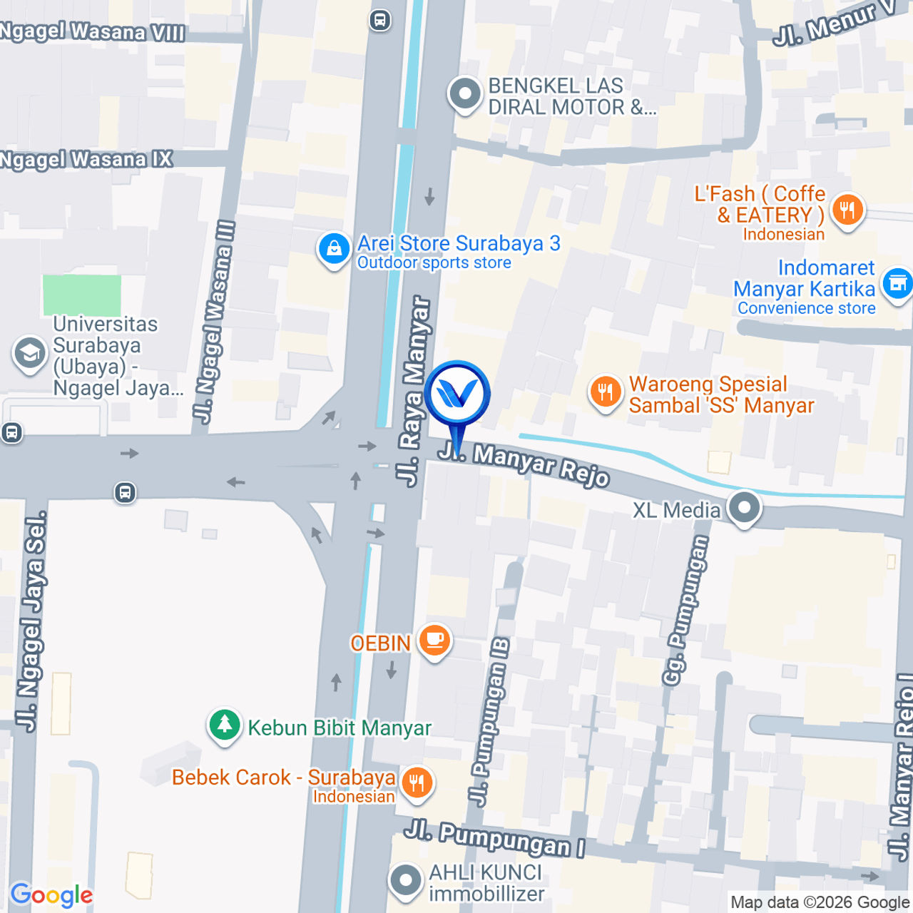 Peta Lokasi Perempatan Jl. Manyar - Kebun Bibit, Surabaya