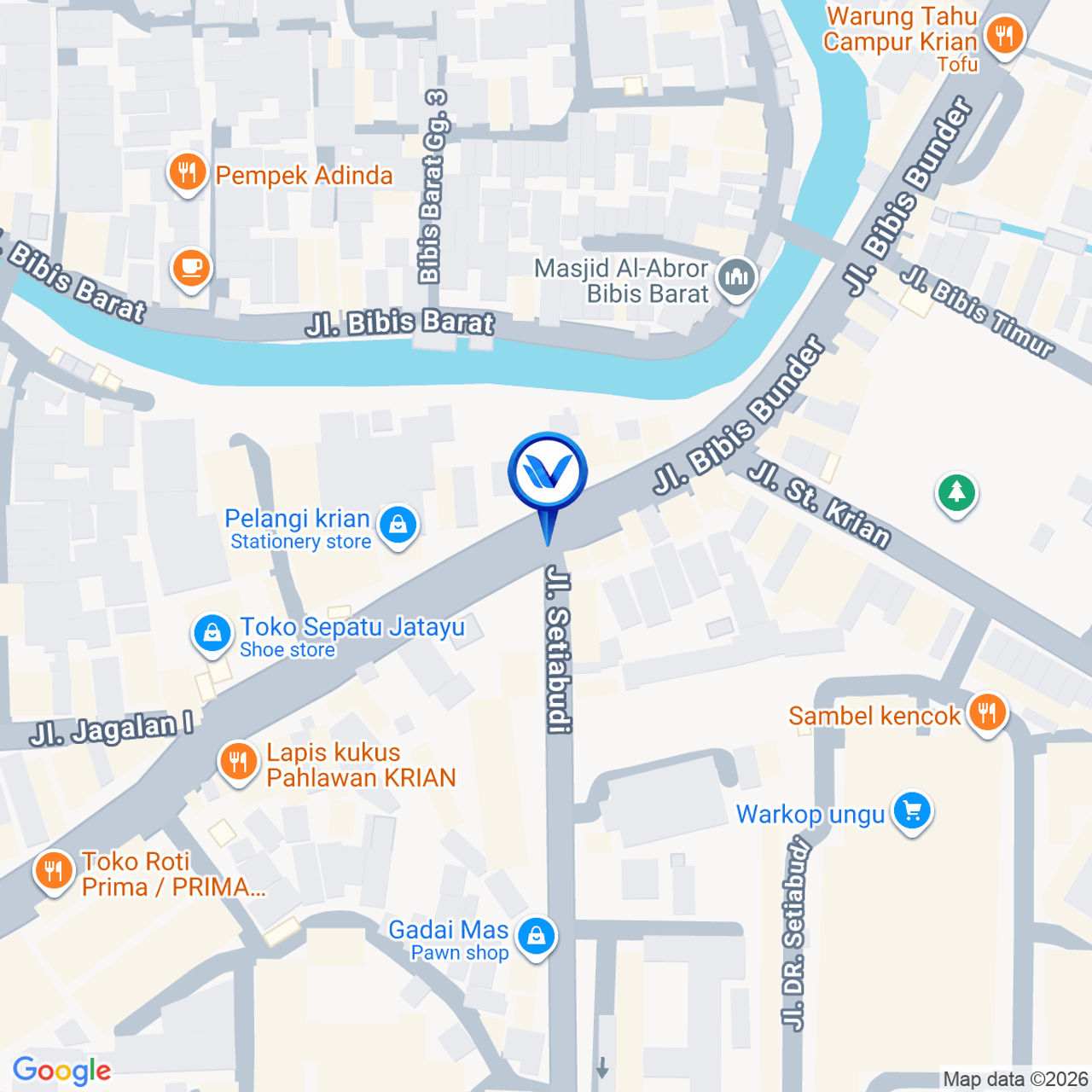 Peta Lokasi Pertigaan Jl. Raya Krian - Jl. Setiabudi, Sidoarjo