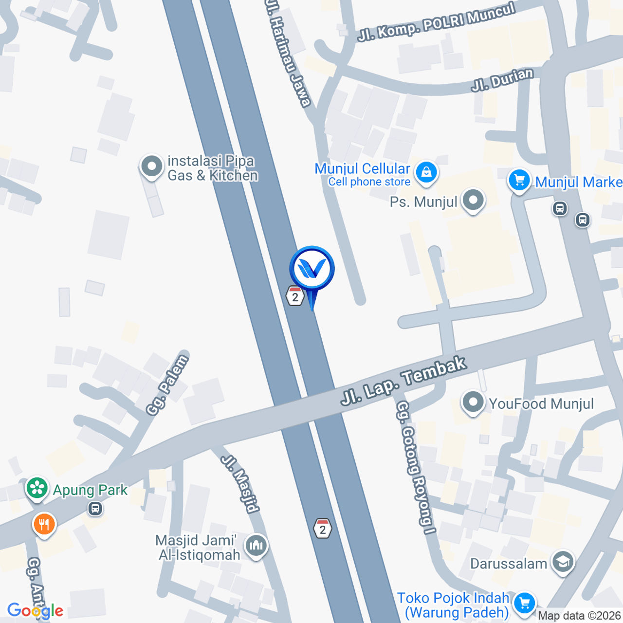 Peta Lokasi Tol Jagorawi KM 11+950, Jakarta Timur