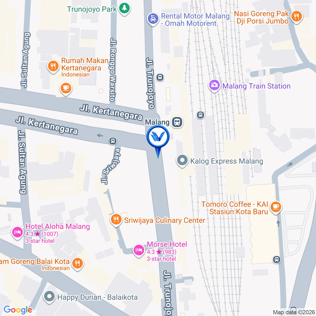 Peta Lokasi Jl. Trunojoyo (Depan Stasiun Malang), Malang