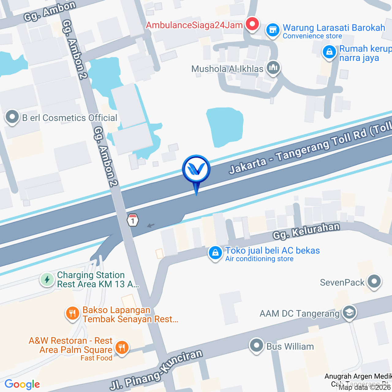 Peta Lokasi Tol Jakarta Tangerang KM 13+400 Rest Area Alam Sutera, Tangerang