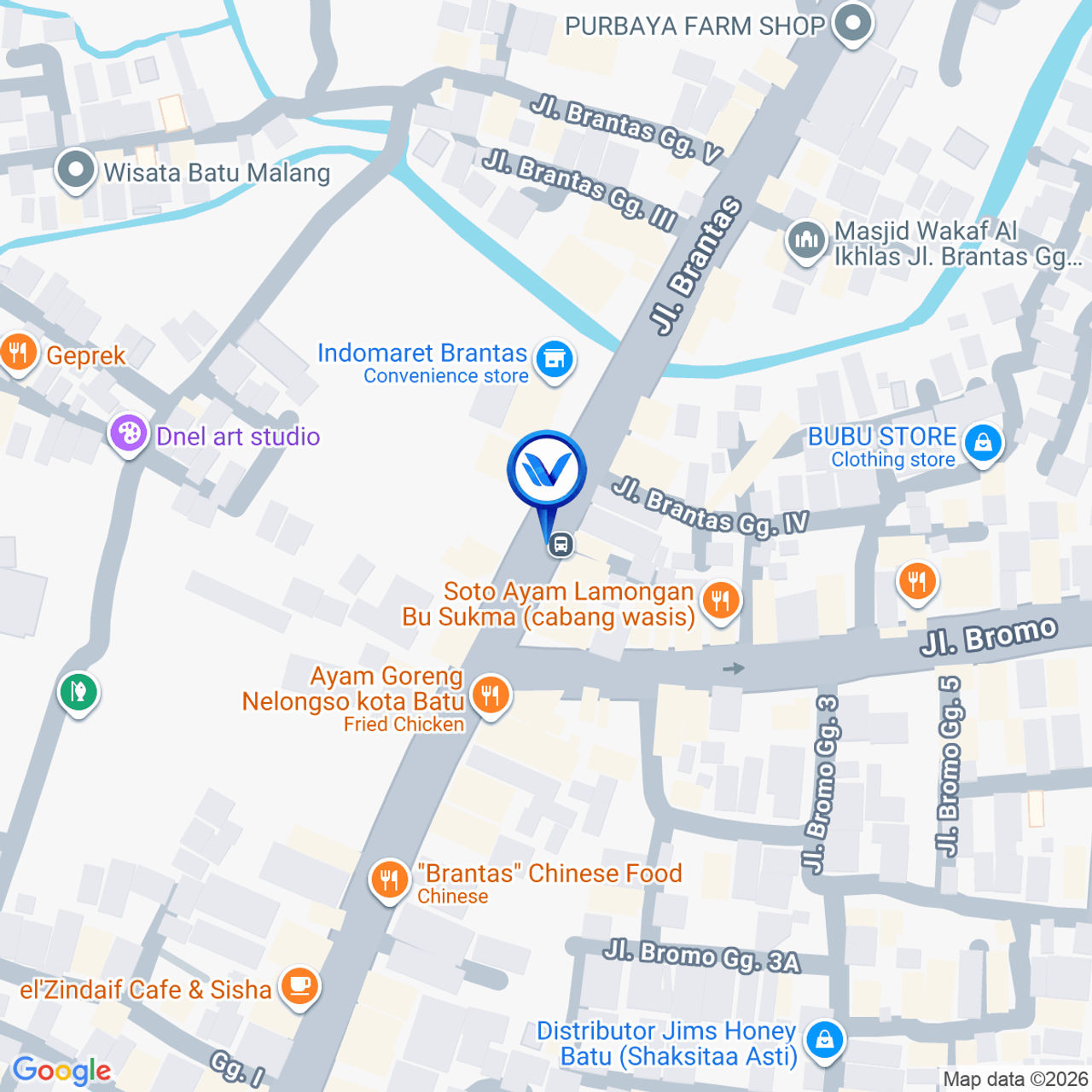 Peta Lokasi Jl. Brantas - Jl. Bromo Pertigaan, Sisir, Kota Batu, Malang