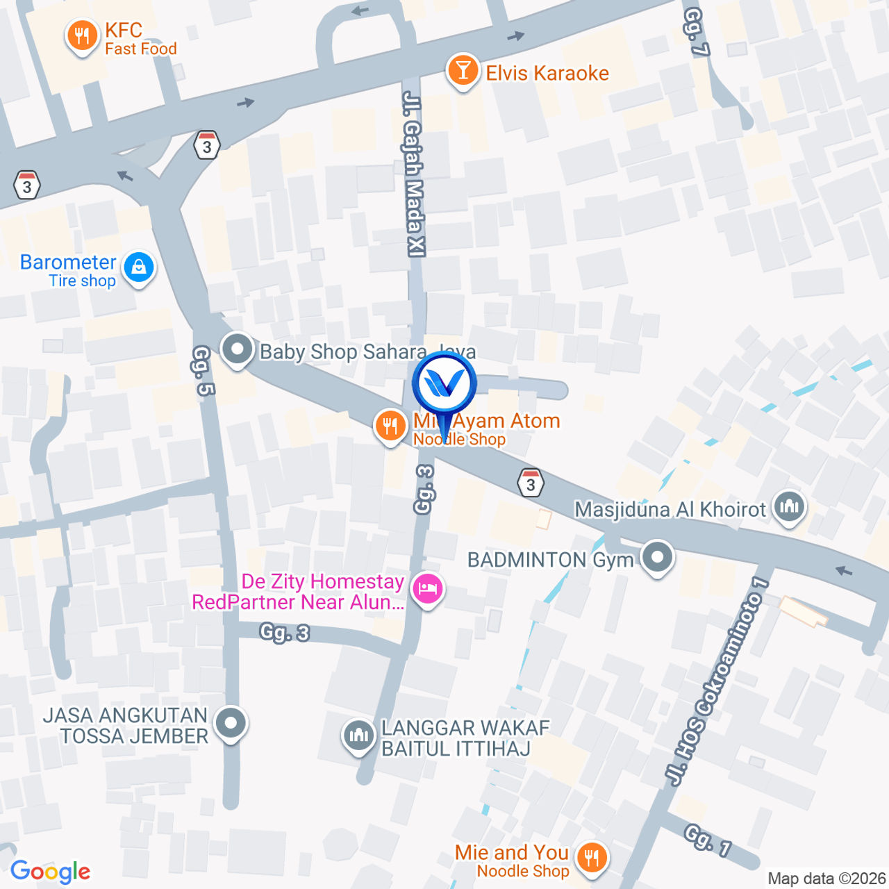 Peta Lokasi JL. HOS. COKROAMINOTO, JEMBER KIDUL ( DEPAN NOTARIS ) KAB. JEMBER
