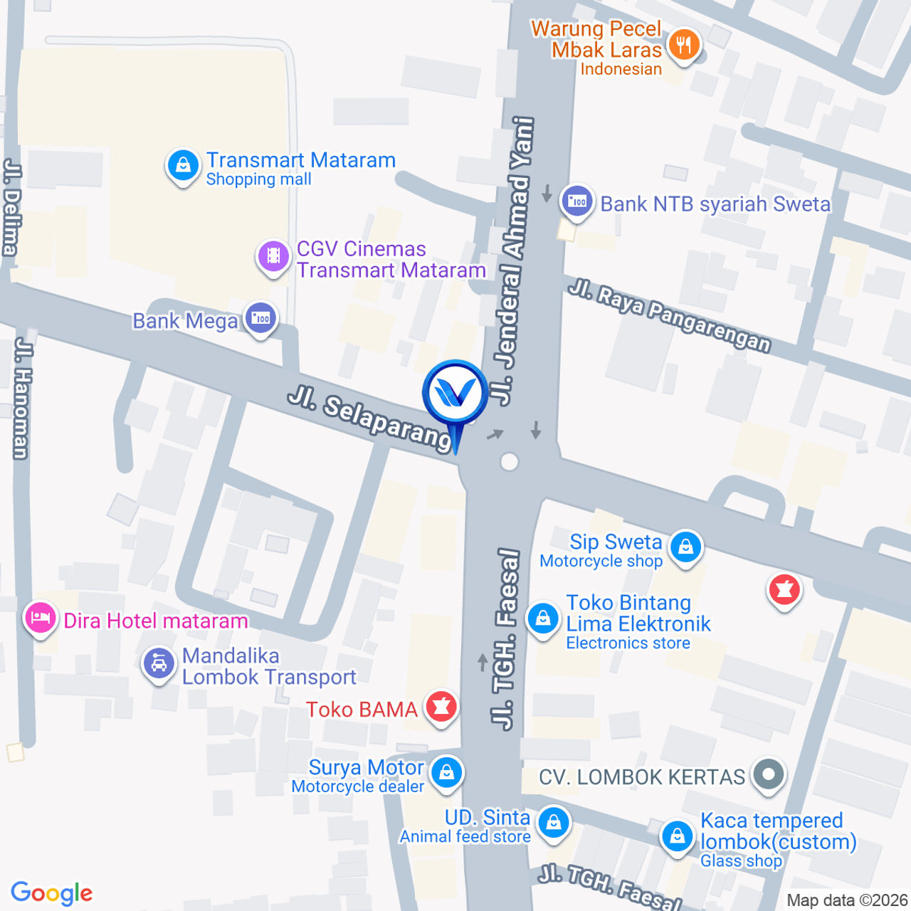 Peta Lokasi Perempatan Sweta Jl. TGH. Faisal - Jl. Selaparang, Lombok