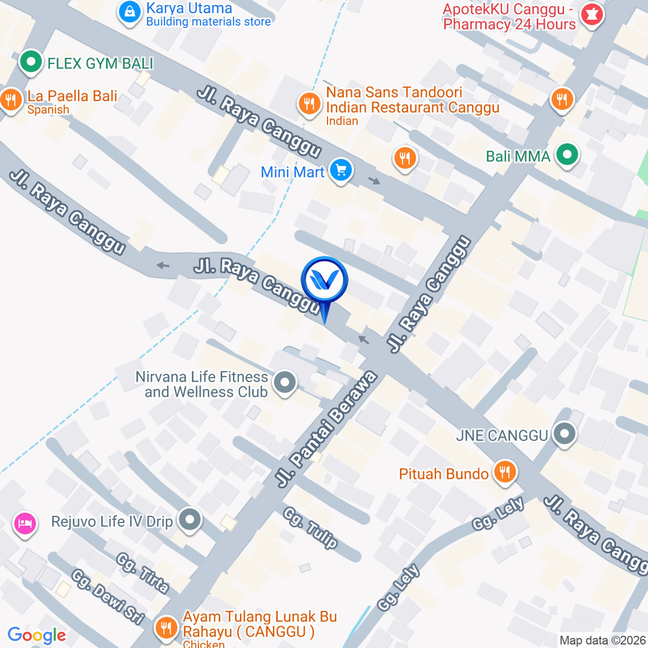 Peta Lokasi Jl. Raya Canggu (LED Canggu), Kabupaten Badung, Bali