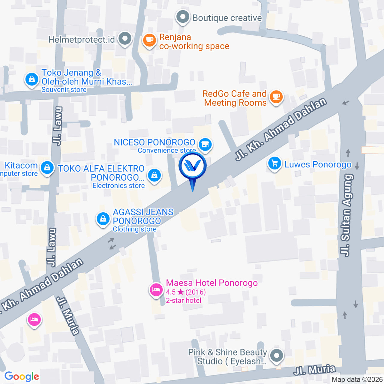 Peta Lokasi Jl. K.H Ahmad Dahlan Timur, Banyudono, Kec.Ponorogo Kab.Ponorogo (Luwes)