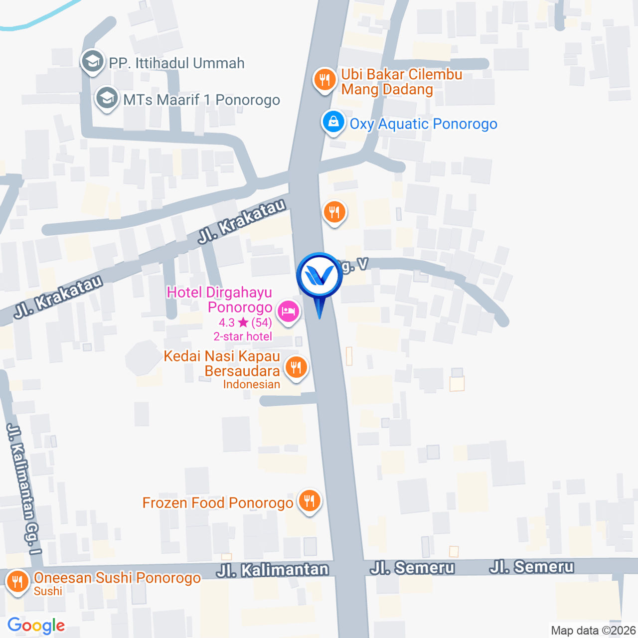 Peta Lokasi JL. K.H Ahmad Dahlan Barat, Banyudono, Kec.Ponorogo Kab.Ponorogo (Pasar Songgolangit)