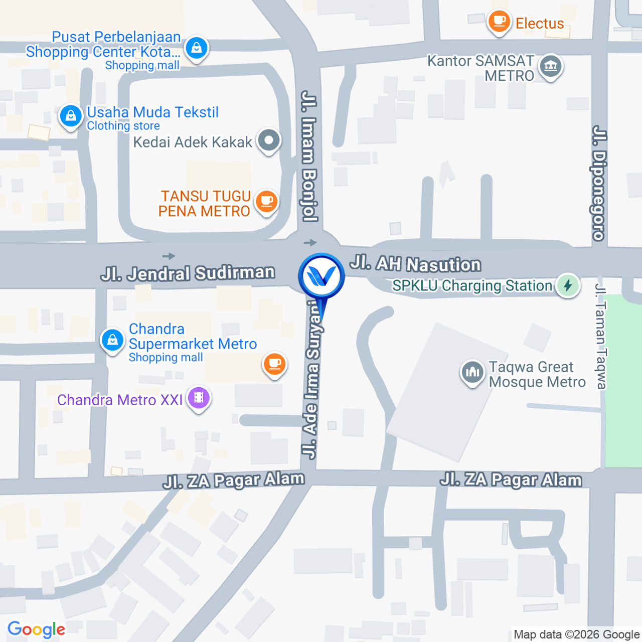 Peta Lokasi JI. Jend. Sudirman (Bundaran Kota Metro) Kota Metro - Lampung