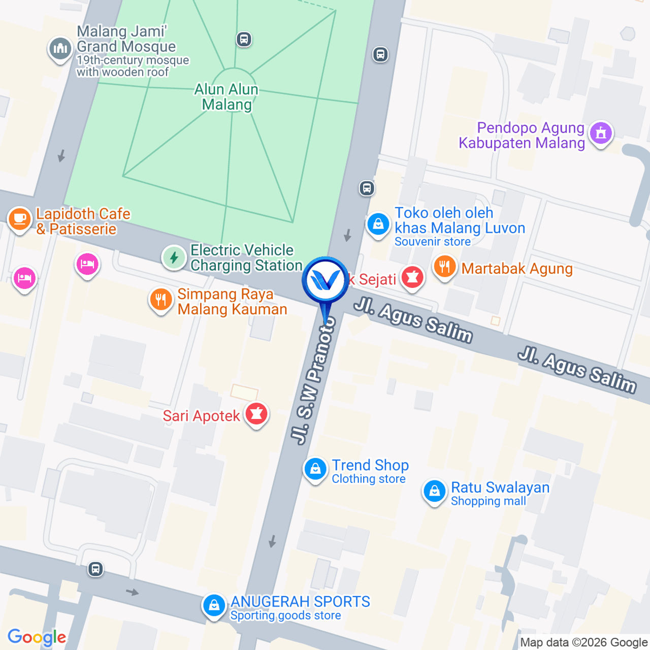 Peta Lokasi Jl. Merdeka Timur (Alun - Alun Malang), Malang