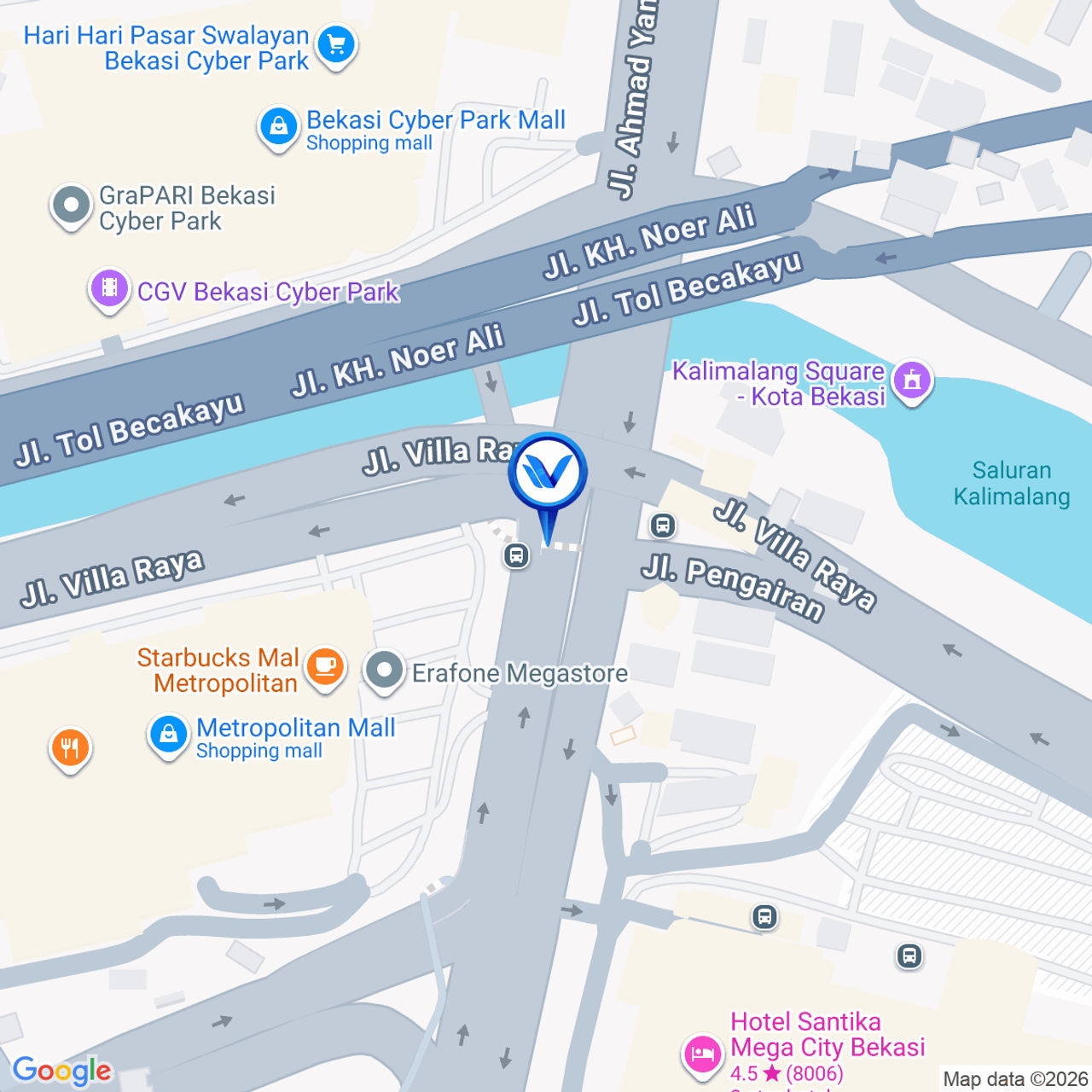 Peta Lokasi JI. Jendral Ahmad Yani (JPO Metropolitan Mall), Kota Bekasi