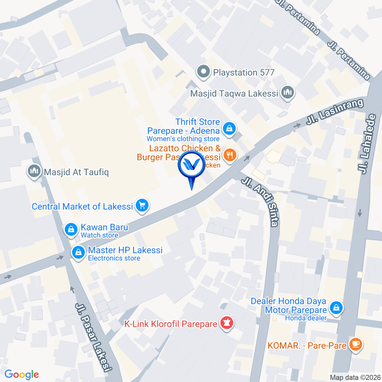 Peta Lokasi Jl. Lasinrang (Depan Pasar Lakessi), Pare Pare